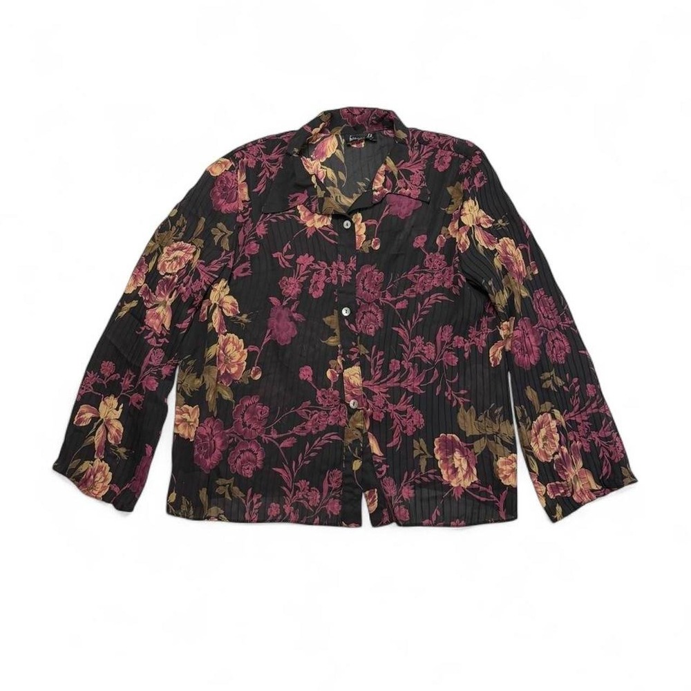 Vintage Y2K b.i.y.a.y.c.d.d. Whimsigoth Dark Floral Plisse Crinkle Blouse